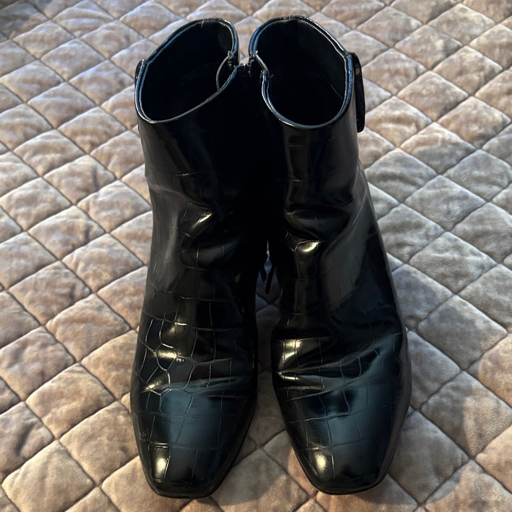 Franco Sarto Black Croc-Embossed Ankle Boots